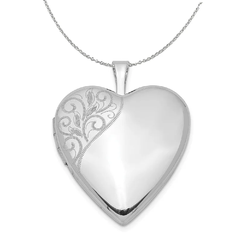 bold emerald summit peak necklace-Sterling Silver 20mm Swirl Accent Heart Locket Necklace