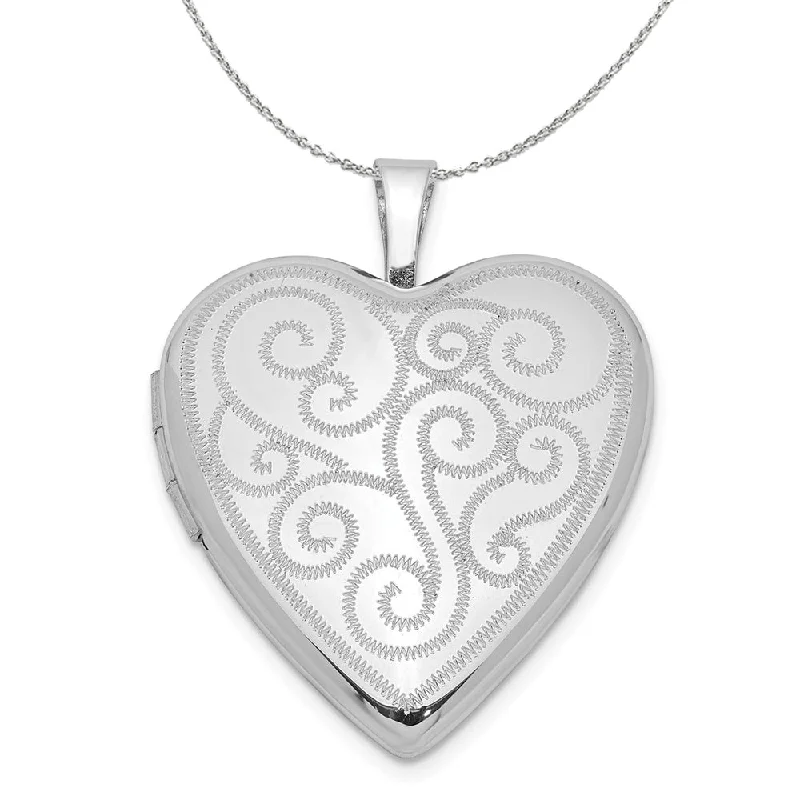 minimalist arc ridge necklace-Sterling Silver 20mm Swirl Design Heart Locket Necklace