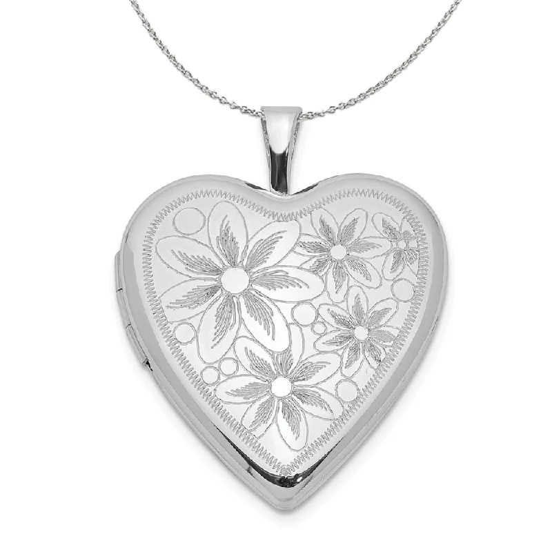 minimalist peak crest necklace-Sterling Silver 20mm Textured Daisies Heart Locket Necklace