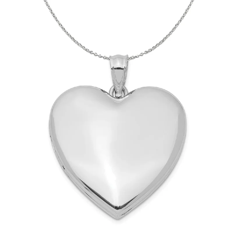 matte silver tier necklace-Sterling Silver 24mm Polished Heart Locket Necklace