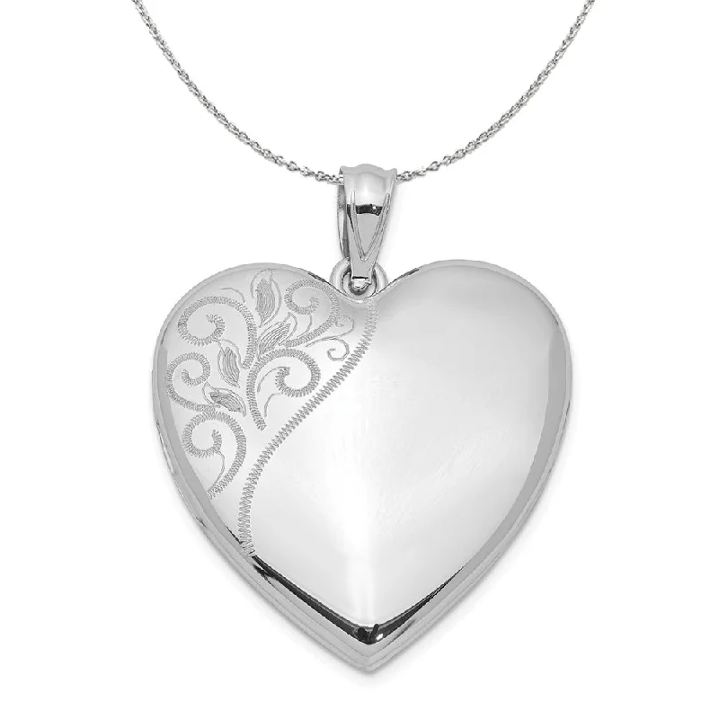 Sterling Silver 24mm Swirl Accent Heart Locket Necklace