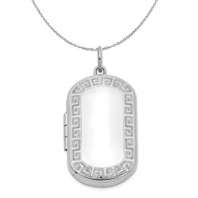 bold pentagonal topaz necklace-Sterling Silver 30mm Greek Key Border Rectangular Locket Necklace