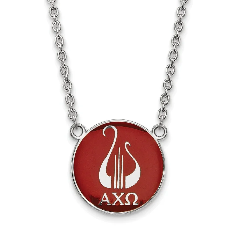 Sterling Silver Alpha Chi Omega Large Red Enamel Logo Necklace