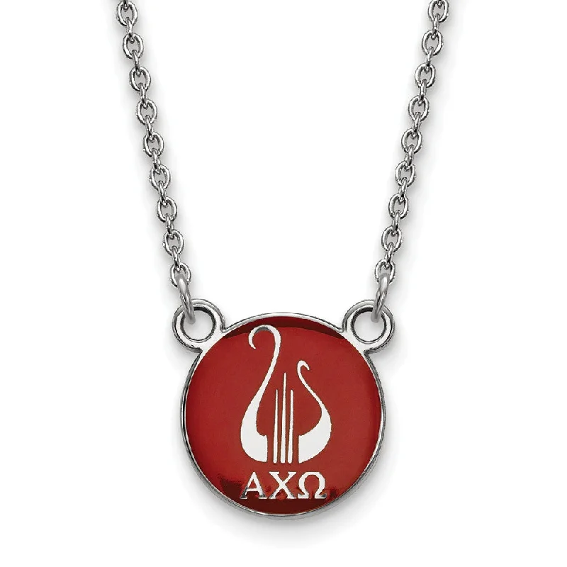 Sterling Silver Alpha Chi Omega Small Red Enamel Logo Necklace