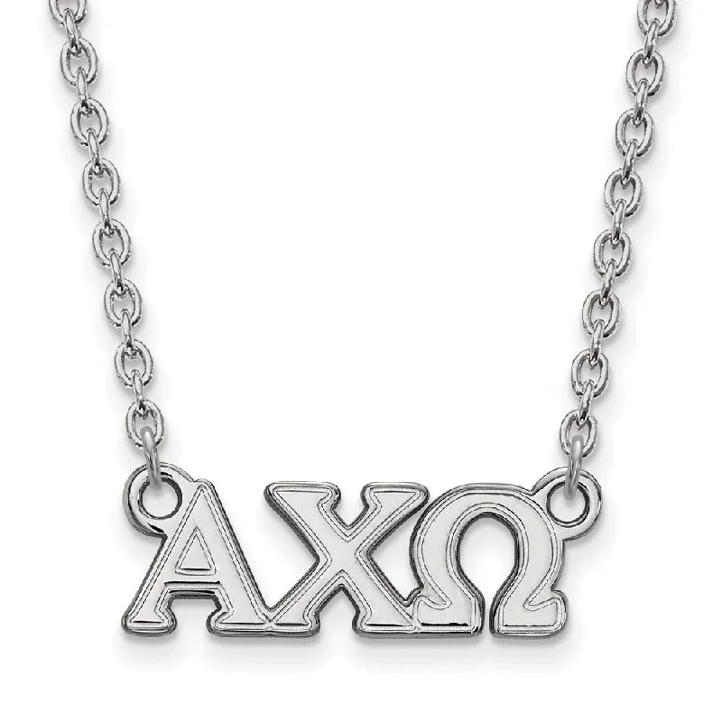 nature-themed branch crest necklace-Sterling Silver Alpha Chi Omega Small Greek Letters Necklace