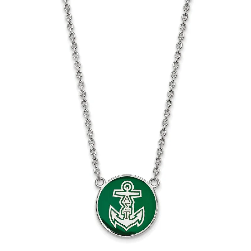 adjustable willow crest necklace-Sterling Silver Alpha Sigma Tau Large Green Enamel Logo Necklace