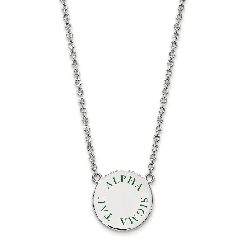 minimalist arc ridge necklace-Sterling Silver Alpha Sigma Tau Large Green Enamel Necklace