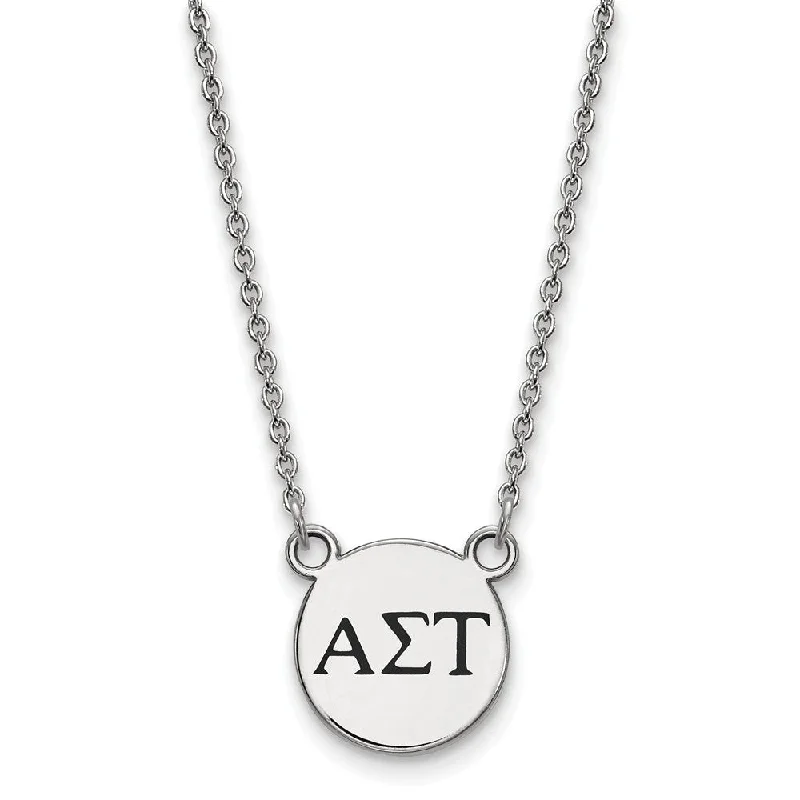 nature-themed crest peak necklace-Sterling Silver Alpha Sigma Tau Small Enamel Greek Letters Necklace