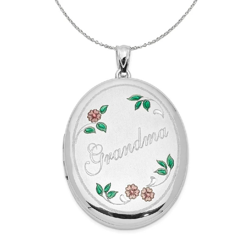 adjustable willow summit necklace-Sterling Silver and Enamel 34mm Grandma Oval Locket Necklace