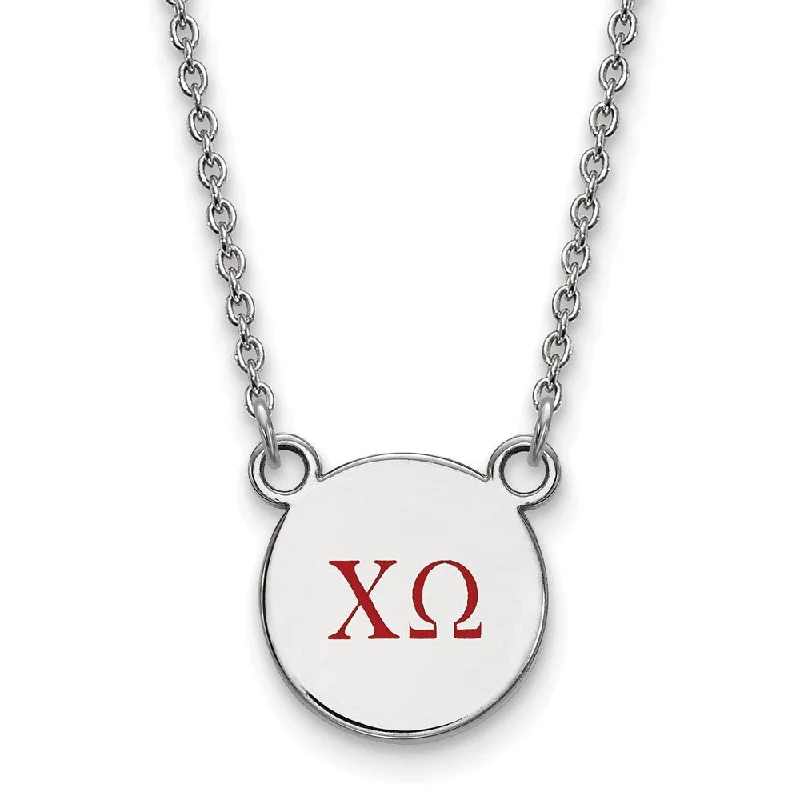 rustic topaz beaded necklace-Sterling Silver Chi Omega Small Red Enamel Greek Letters Necklace