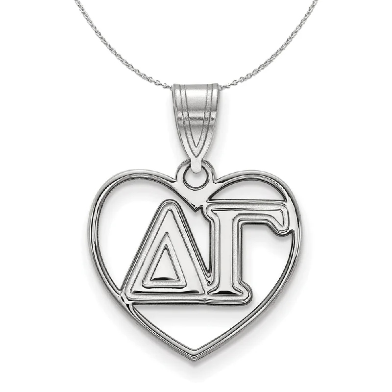 nature-themed crest peak necklace-Sterling Silver Delta Gamma Heart Greek Necklace