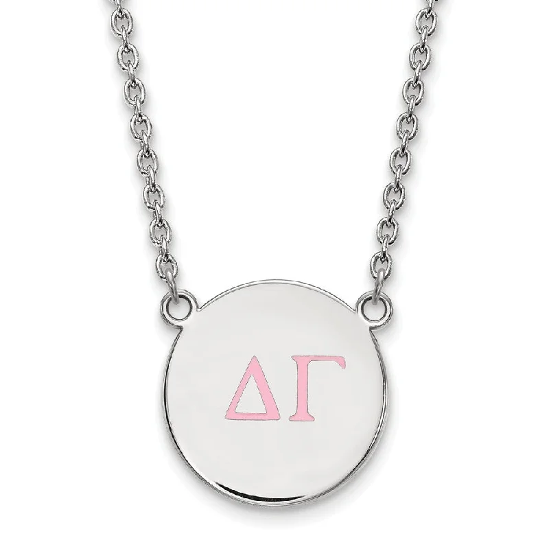 bohemian summit ridge necklace-Sterling Silver Delta Gamma Large Pink Enamel Greek Letters Necklace