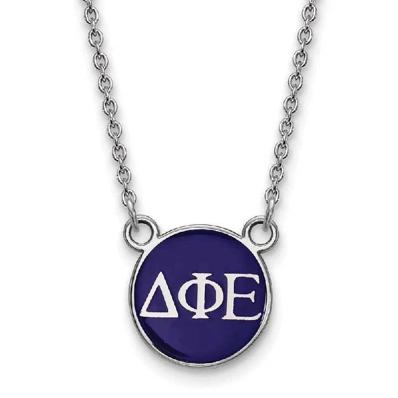 bold ruby summit peak necklace-Sterling Silver Delta Phi Epsilon Small Blue Enamel Disc Necklace