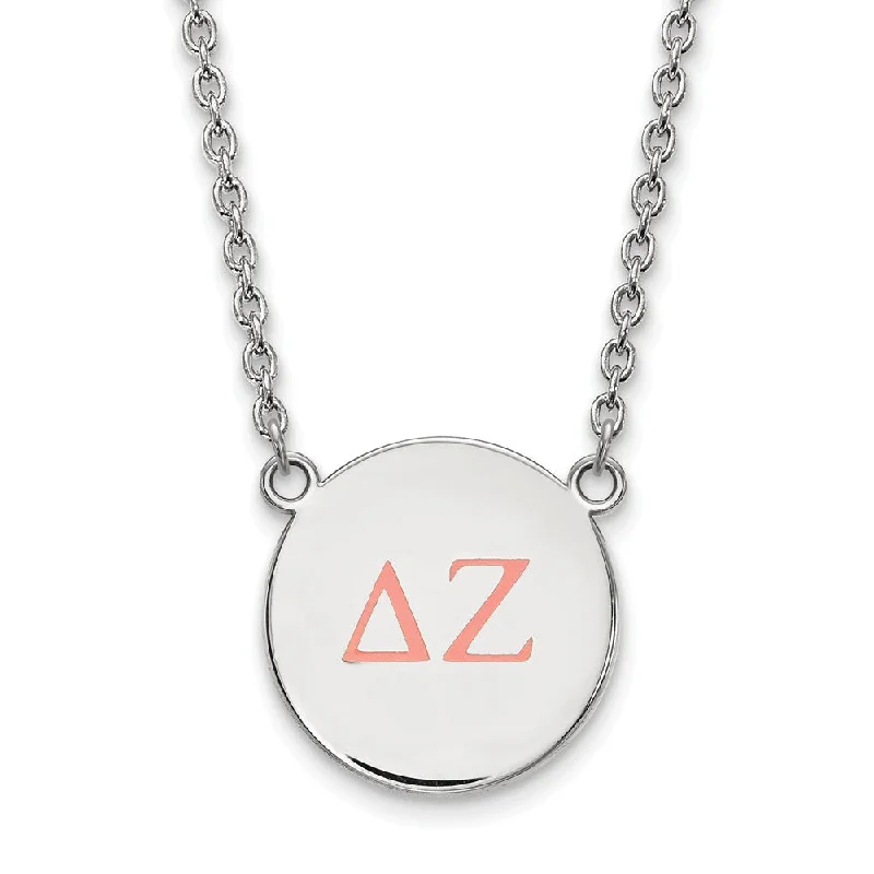 vintage-style opal necklace-Sterling Silver Delta Zeta Large Coral Enamel Greek Letters Necklace