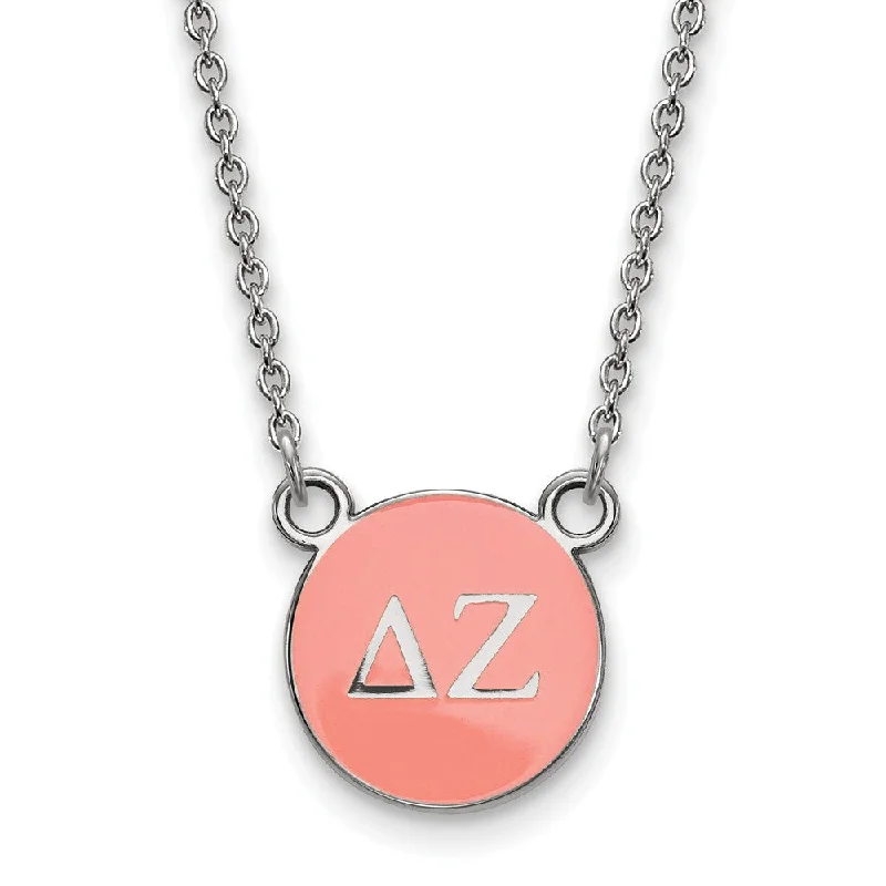 bold ruby layered necklace-Sterling Silver Delta Zeta Small Coral Enamel Disc Necklace