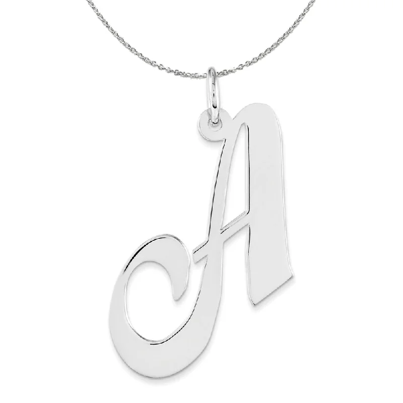 minimalist arc ridge necklace-Sterling Silver, Ella Collection, LG Fancy Script Initial A Necklace