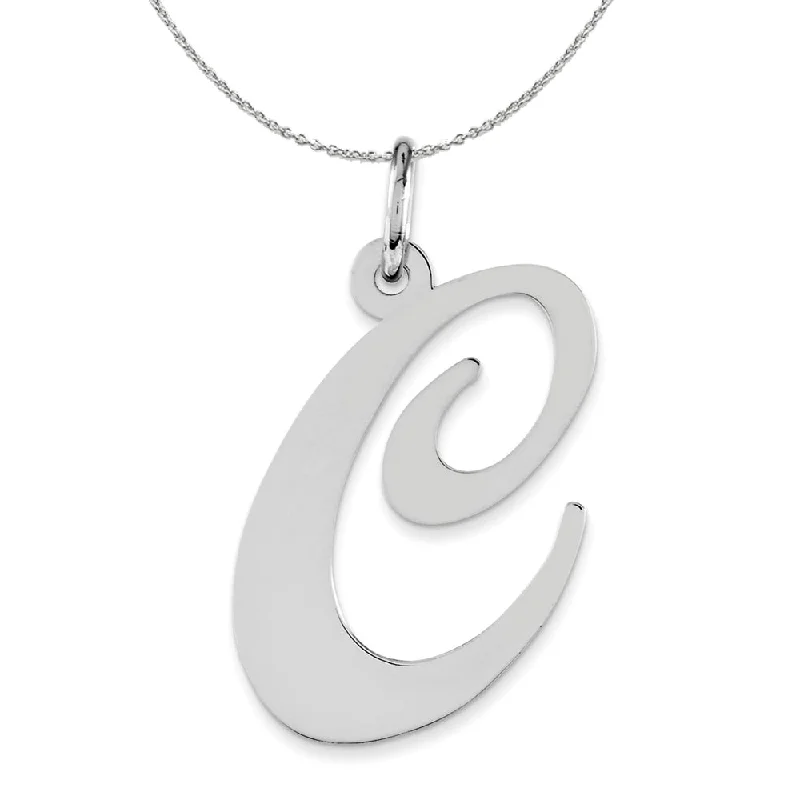 subtle branch chain necklace-Sterling Silver, Ella Collection, LG Fancy Script Initial C Necklace