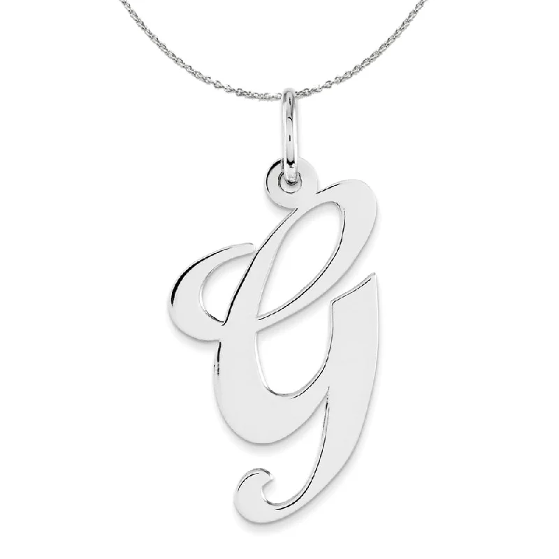 Sterling Silver, Ella Collection, LG Fancy Script Initial G Necklace