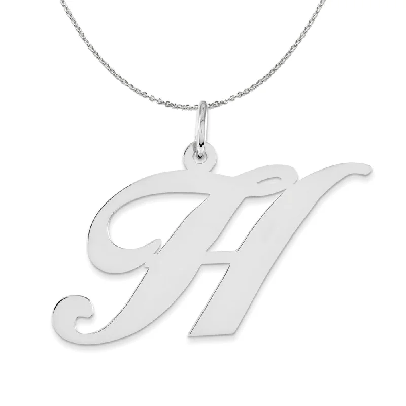 vintage-style opal necklace-Sterling Silver, Ella Collection, LG Fancy Script Initial H Necklace