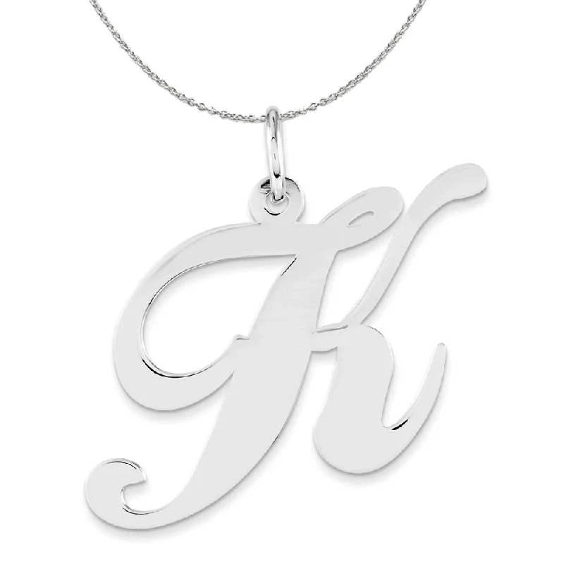 art deco jade necklace-Sterling Silver, Ella Collection, LG Fancy Script Initial K Necklace