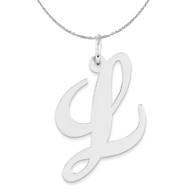 modern prong-set ruby necklace-Sterling Silver, Ella Collection, LG Fancy Script Initial L Necklace