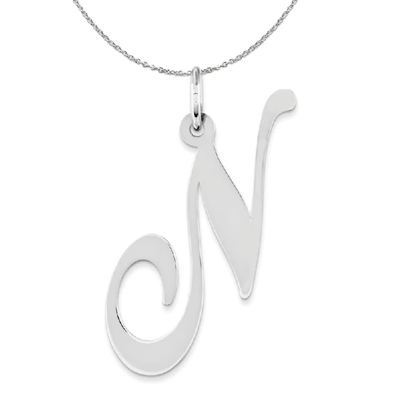 adjustable willow crest necklace-Sterling Silver, Ella Collection, LG Fancy Script Initial N Necklace