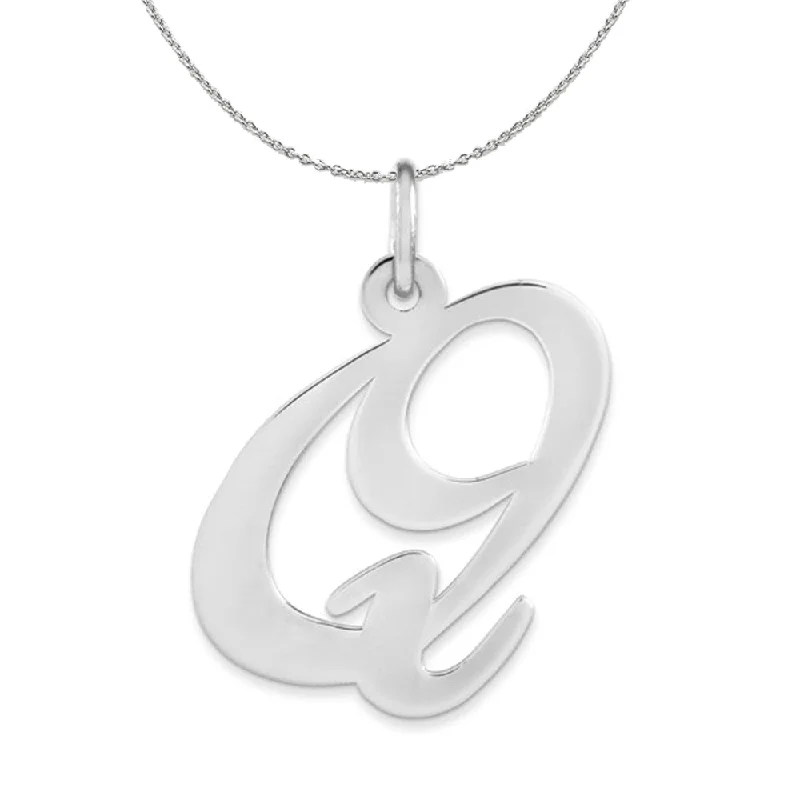 adjustable branch summit necklace-Sterling Silver, Ella Collection, LG Fancy Script Initial Q Necklace