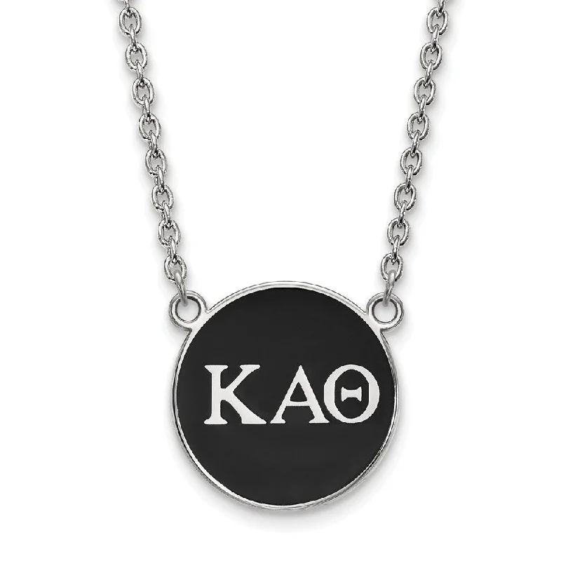 rustic opal beaded necklace-Sterling Silver Kappa Alpha Theta Large Black Enamel Greek Necklace