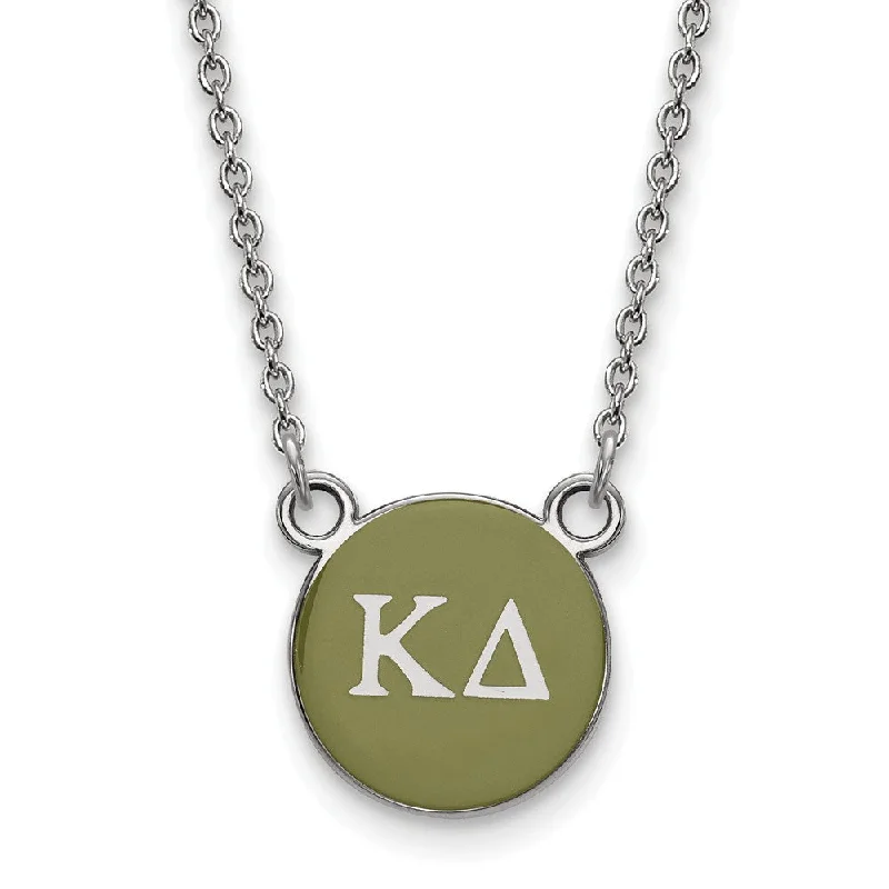 Sterling Silver Kappa Delta Small Olive Green Enamel Disc Necklace