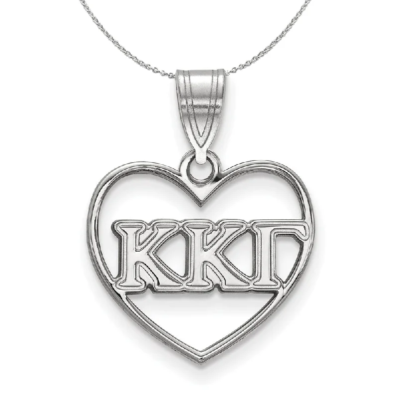 modern contoured chain necklace-Sterling Silver Kappa Kappa Gamma Heart Greek Necklace