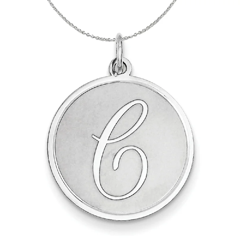 Sterling Silver, Makayla Collection, 20mm Disc Initial C Necklace