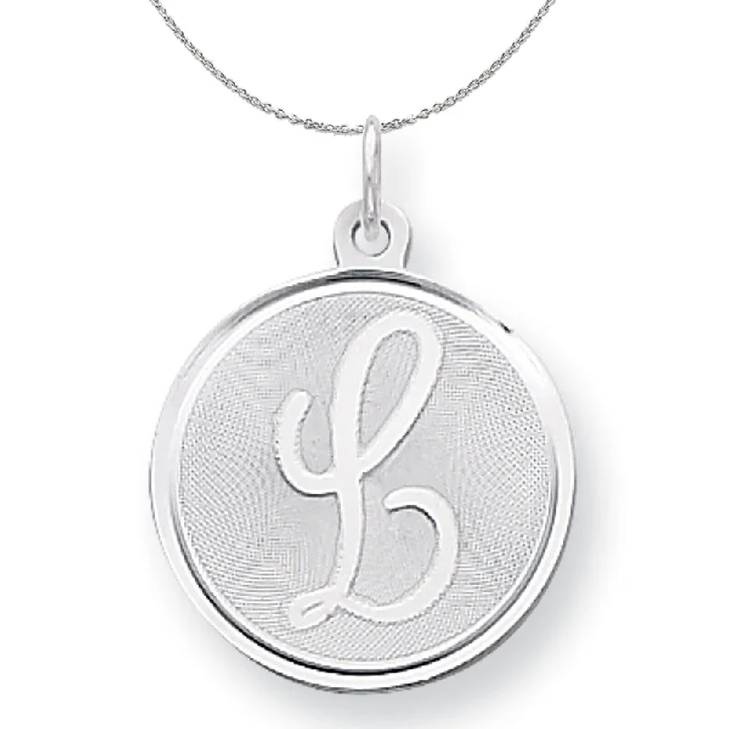 Sterling Silver, Makayla Collection, 20mm Disc Initial L Necklace