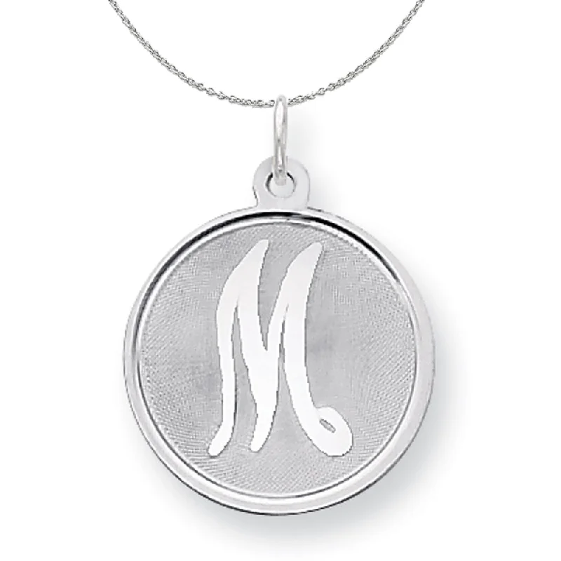 Sterling Silver, Makayla Collection, 20mm Disc Initial M Necklace