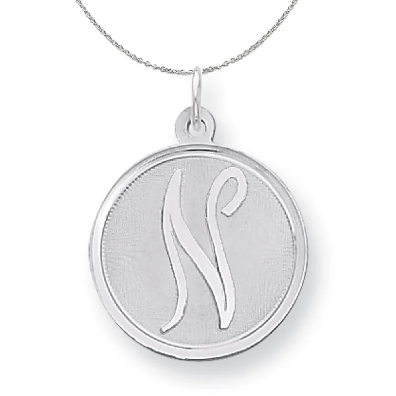 Sterling Silver, Makayla Collection, 20mm Disc Initial N Necklace