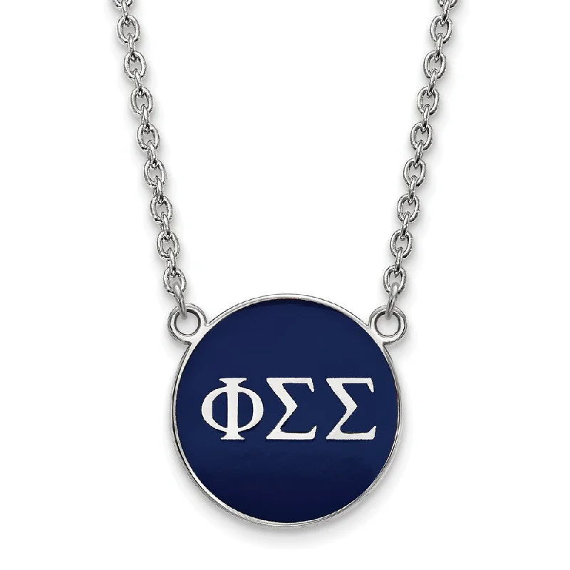 gothic-inspired bat talon necklace-Sterling Silver Phi Sigma Sigma Large Navy Enamel Disc Necklace