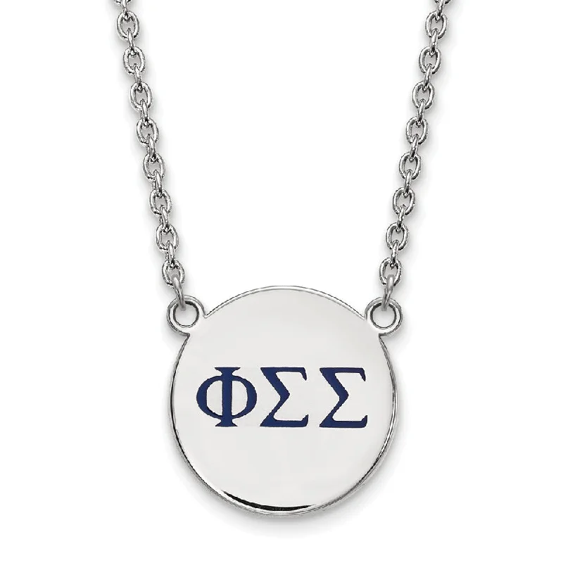 art deco jade necklace-Sterling Silver Phi Sigma Sigma Large Navy Enamel Greek Necklace