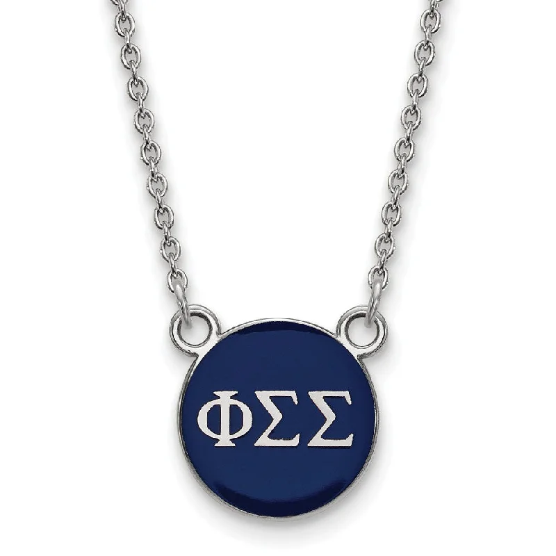 Sterling Silver Phi Sigma Sigma Small Navy Enamel Disc Necklace