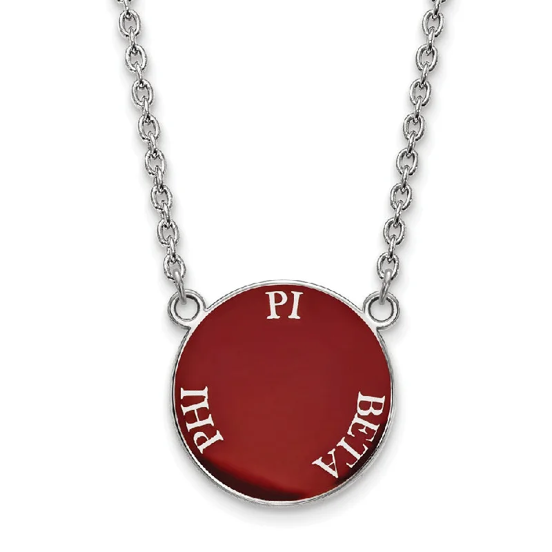 modern sleek crest peak necklace-Sterling Silver Pi Beta Phi Large Enamel Disc Necklace