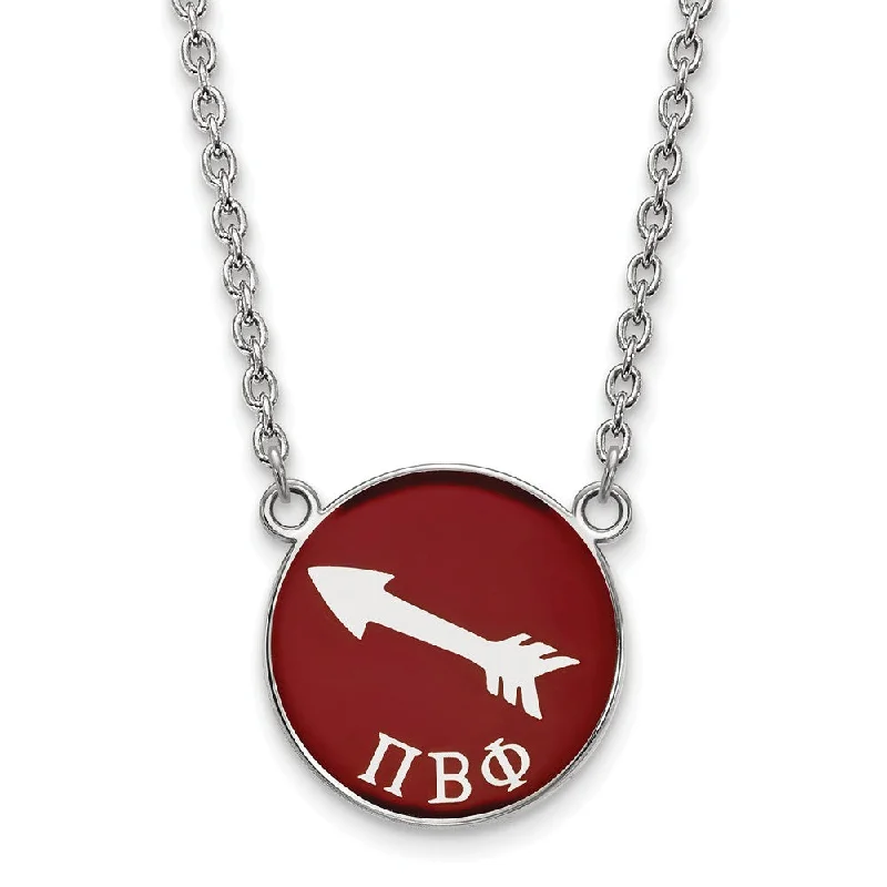 bohemian peak summit necklace-Sterling Silver Pi Beta Phi Large Wine Enamel Arrow Disc Necklace