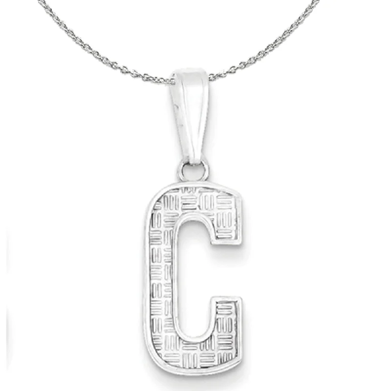 Sterling Silver, Sami Collection, Textured Block Initial C Necklace