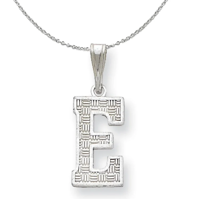 Sterling Silver, Sami Collection, Textured Block Initial E Necklace