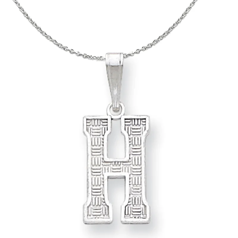 Sterling Silver, Sami Collection, Textured Block Initial H Necklace