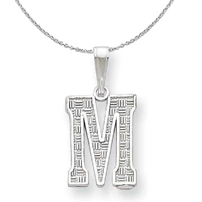 Sterling Silver, Sami Collection, Textured Block Initial M Necklace