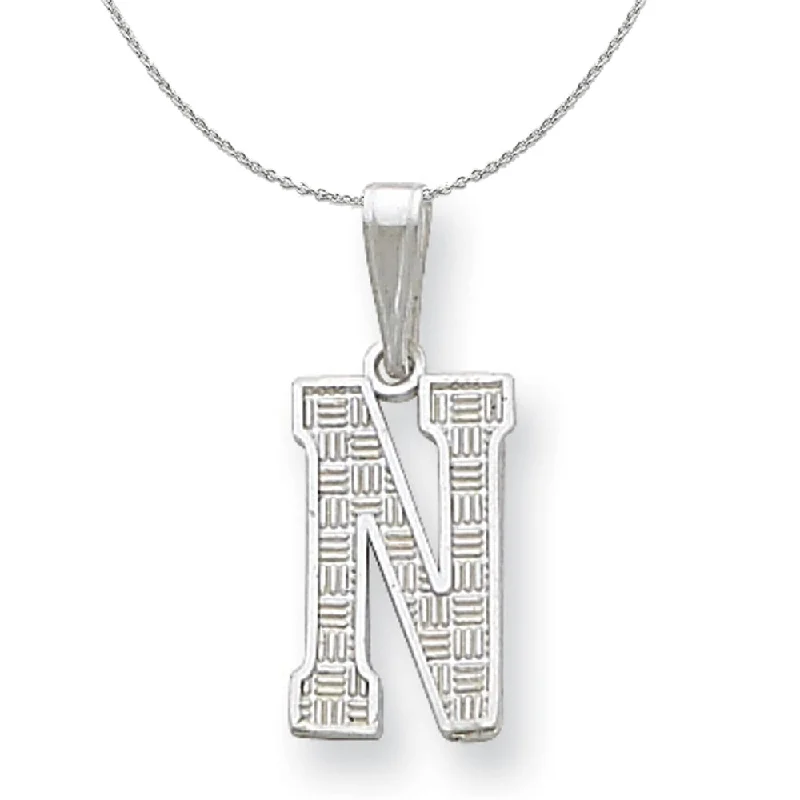 Sterling Silver, Sami Collection, Textured Block Initial N Necklace