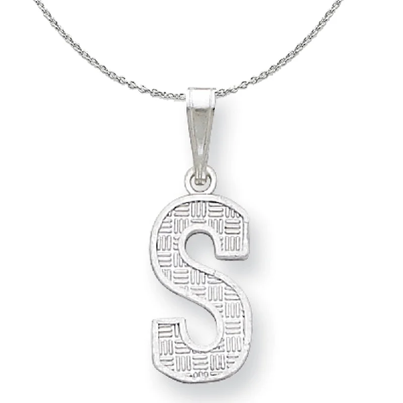 bohemian summit ridge necklace-Sterling Silver, Sami Collection, Textured Block Initial S Necklace