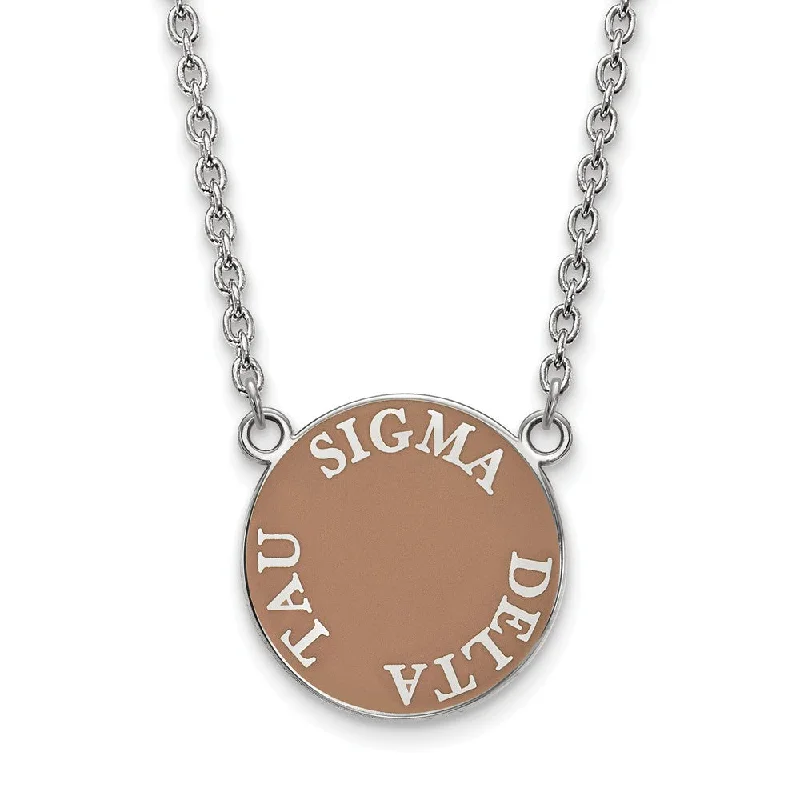 artisan-crafted silver necklace-Sterling Silver Sigma Delta Tau Large Enamel Disc Necklace