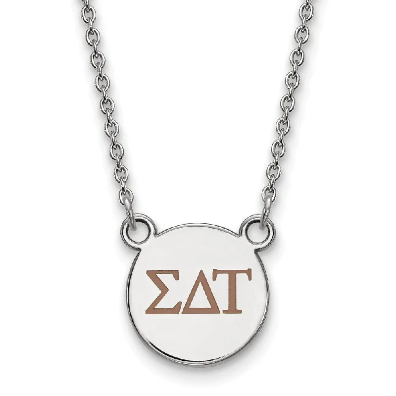 Sterling Silver Sigma Delta Tau Small Lt Brown Enamel Greek Necklace