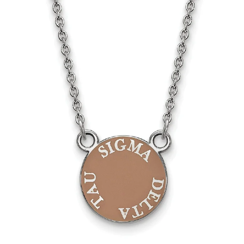 Sterling Silver Sigma Delta Tau Small Enamel Disc Necklace