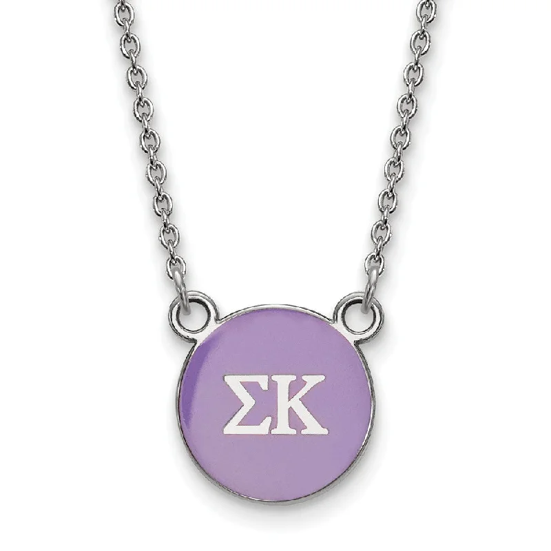 nature-themed ridge crest necklace-Sterling Silver Sigma Kappa Small Lavender Enamel Disc Necklace