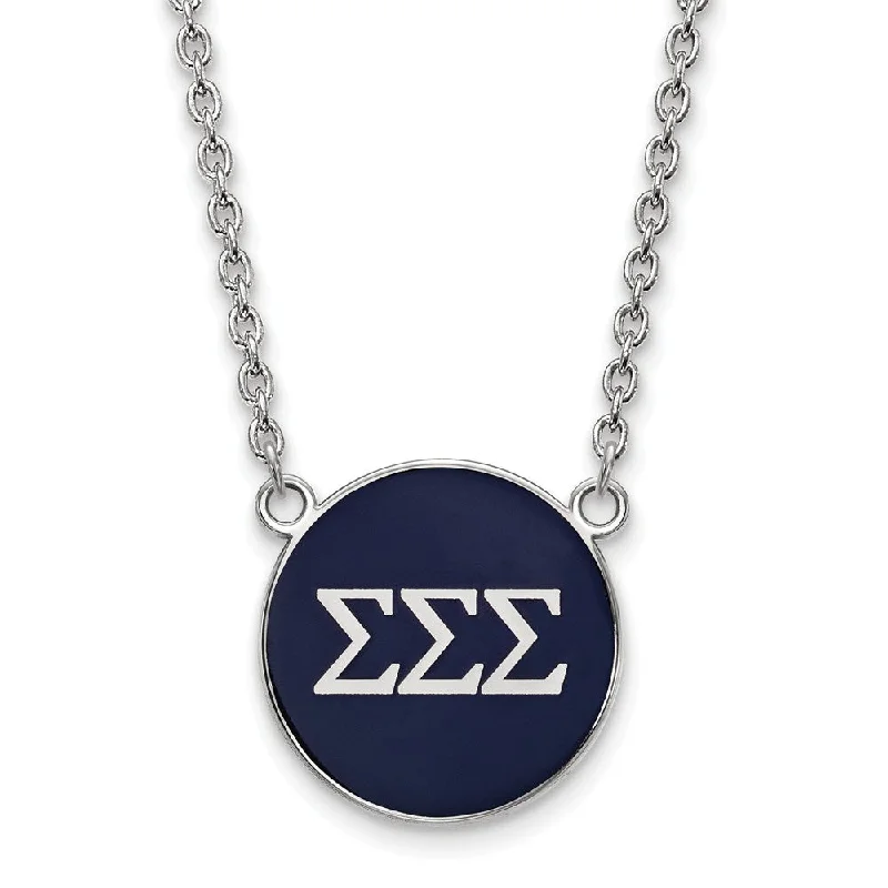 bold ruby summit peak necklace-Sterling Silver Sigma Sigma Sigma Large Navy Enamel Disc Necklace